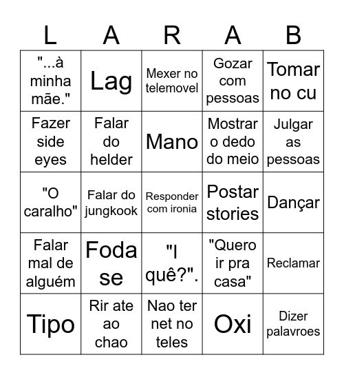 Bingo da lara Bingo Card