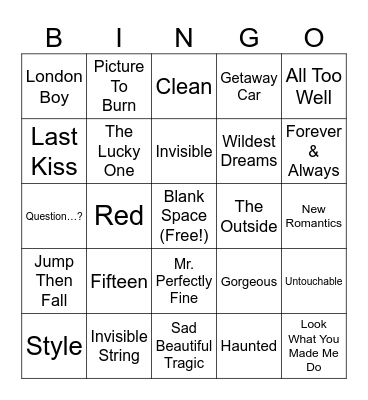 Taylor Swift Bingo (The Twist's Version) Bingo Card