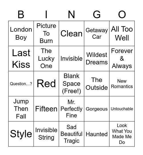 Taylor Swift Bingo (The Twist's Version) Bingo Card