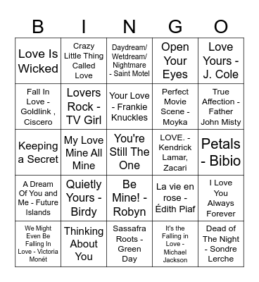 Lovey Dovey Bingo Part 1 Bingo Card