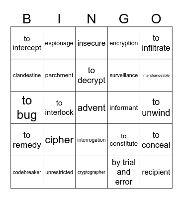 The Language of Spies Bingo Card