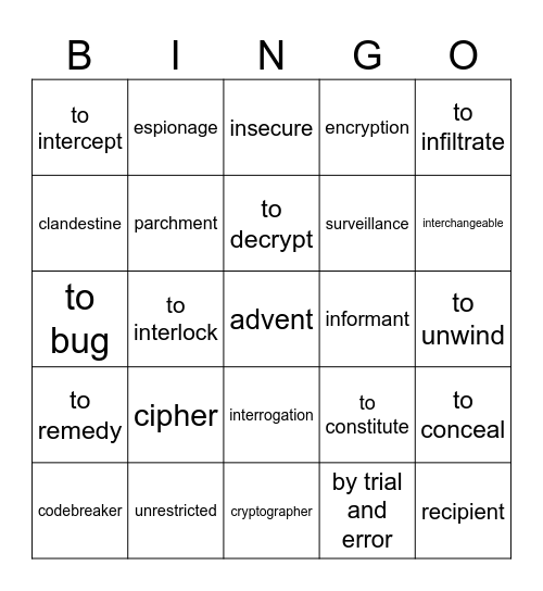 The Language of Spies Bingo Card