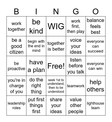 Leader in Me Bingo Card