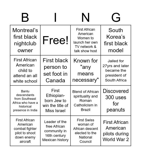 Pressbooks Black History Bingo Card