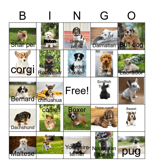 Puppy Bingo! Bingo Card