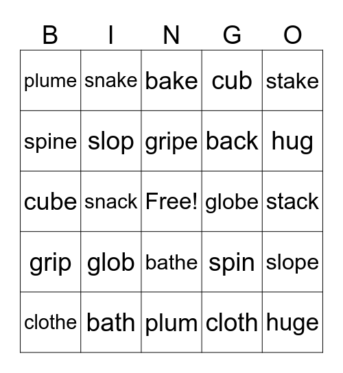 CVCe with blends 2 Bingo Card