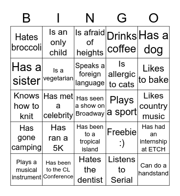 Child Life Bingo Card