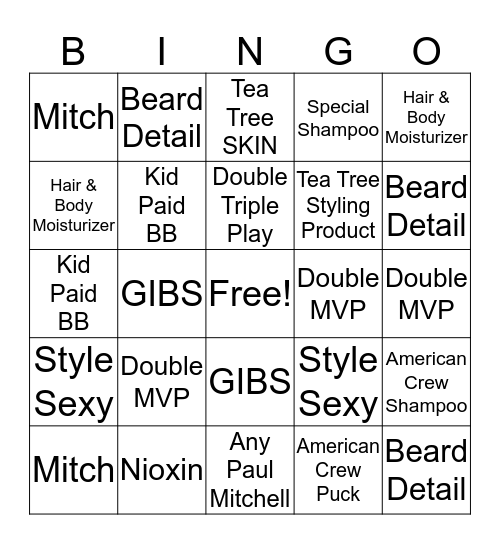 Sport Clips Bingo Card