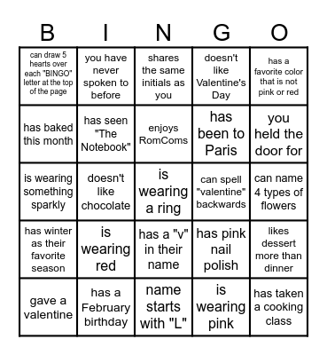 FV V-Day Bingo-Find Someone Who... Bingo Card