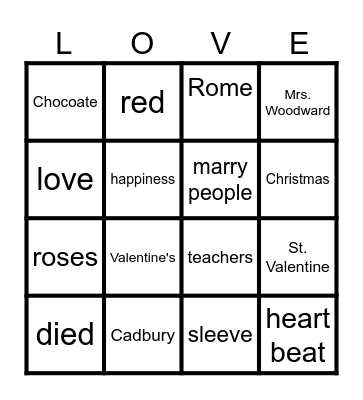 Valentine Trivia Bingo Card