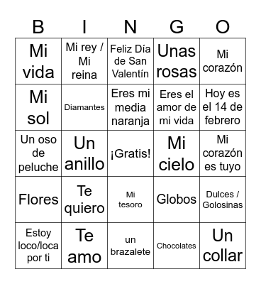 Valentine's Bingo Card