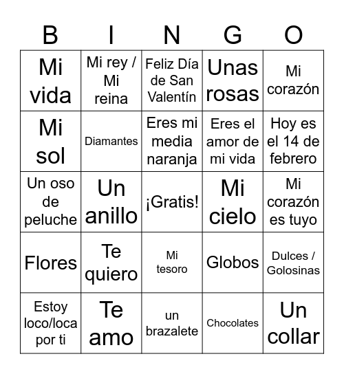 Valentine's Bingo Card