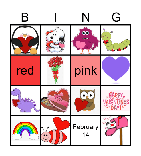 Preschool Valentine  Bingo Card