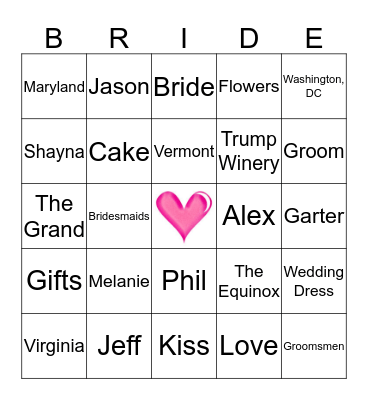 Triple Bridal Shower Bingo! Bingo Card