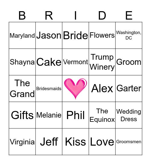 Triple Bridal Shower Bingo! Bingo Card