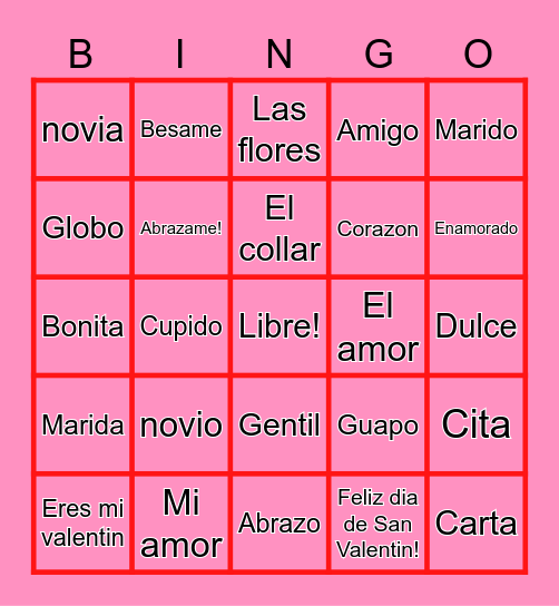 Happy Valentine's Day Bingo Card