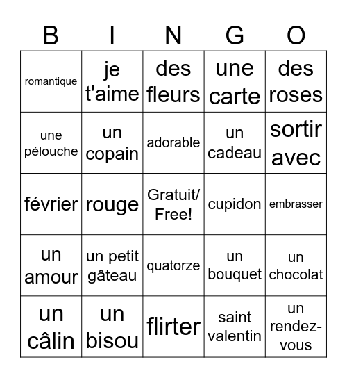 La saint valentin Bingo Card