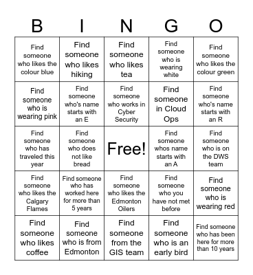 Team Event Bingo Card