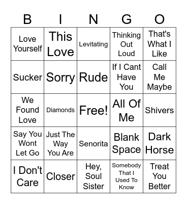 Pop Love Songs Bingo Card