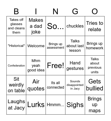 Teacher Bingo Card
