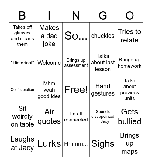 Teacher Bingo Card