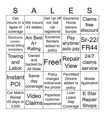 Benefits Bingo Card