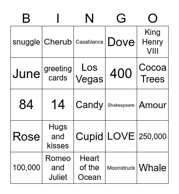 Valentine's Day Trivia Bingo Card