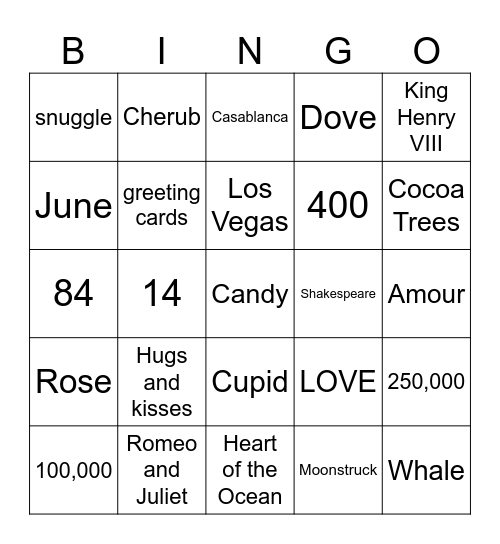 Valentine's Day Trivia Bingo Card