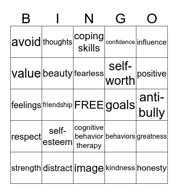 Self-Esteem Bingo Card