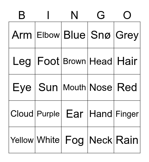 Engelsk 2 trinn Bingo Card