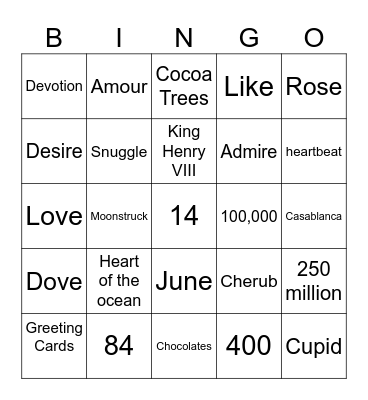 Love Trivia Bingo Card