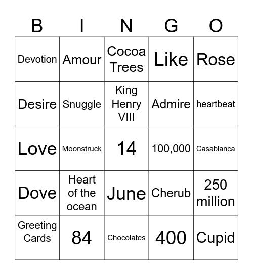 Love Trivia Bingo Card