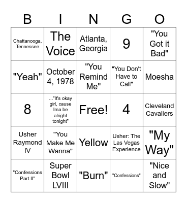 How well do you know Usher?" Bingo Card