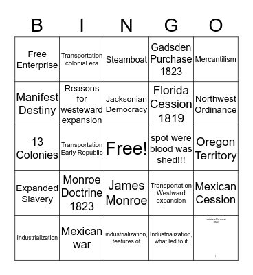 WESTWARD EXPANSION  Bingo Card