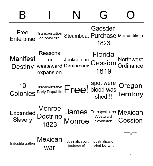 WESTWARD EXPANSION  Bingo Card