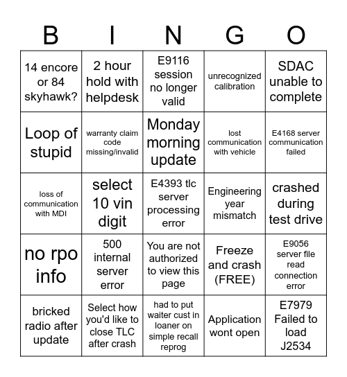 Untitled Bingo Card
