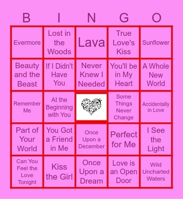 Disney Love Songs Bingo Card