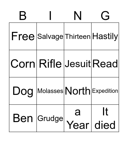 Sign of the Beaver Bingo Card