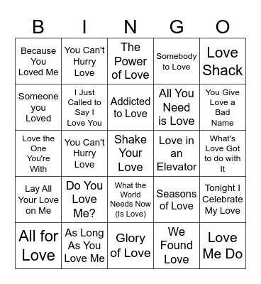 Valentine's Day Music Bingo Card