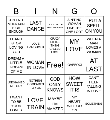 LOVE SONGS Bingo Card