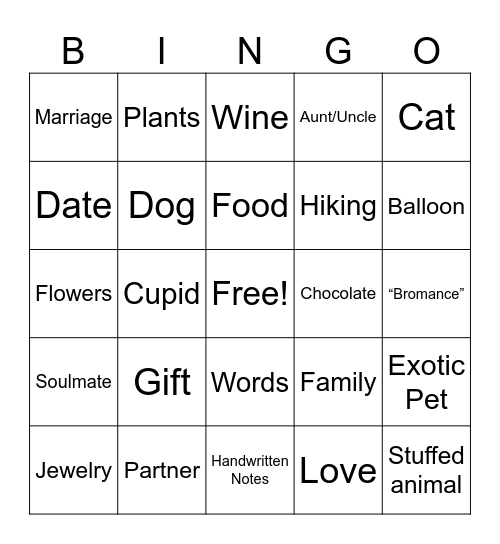 Valentine's Day Event Bingo Card