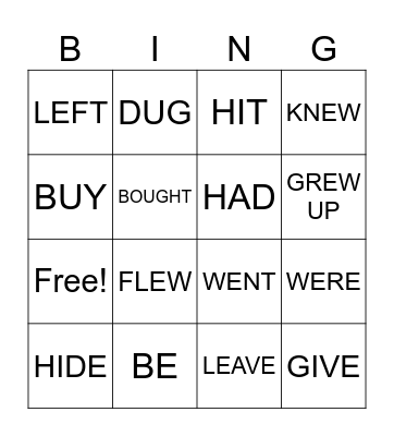 IRREGULAR VERBS Bingo Card