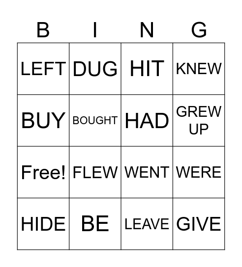 IRREGULAR VERBS Bingo Card