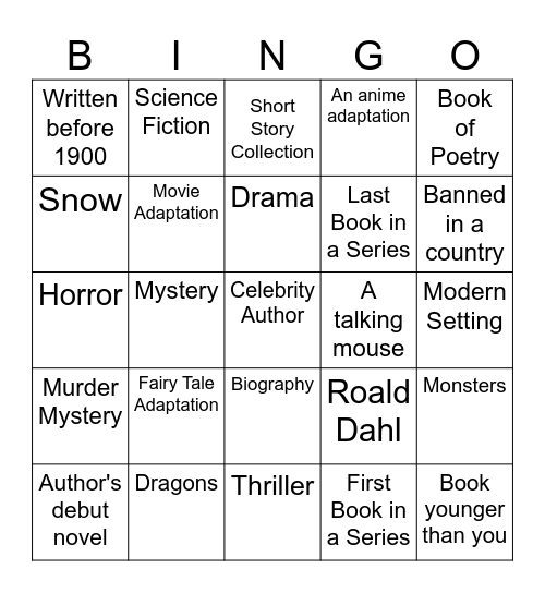 Literature Bingo Card