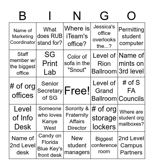 SAI Summer Staff Bingo Card