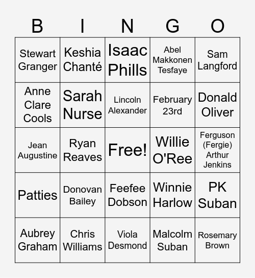 Black History Month Bingo Card