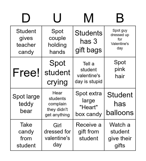 Valentine's Day Bingo Card