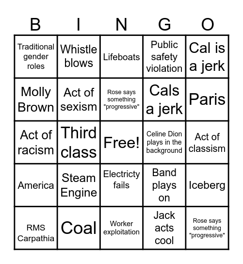 Titanic Bingo Card