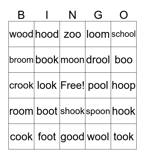 oo vowel team Bingo Card