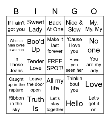 Valentine's Day Love Songs SET 1 Bingo Card